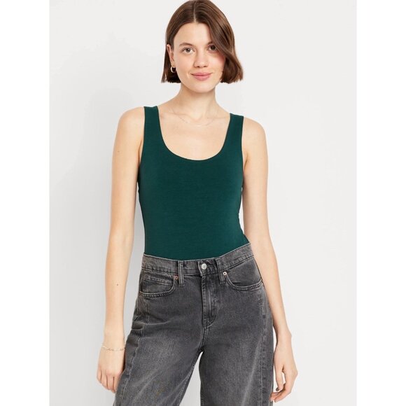 NWT Old Navy Bodysuit Women's Size L Double-Layer Scoop Neck Sleeveless Green - Picture 1 of 7